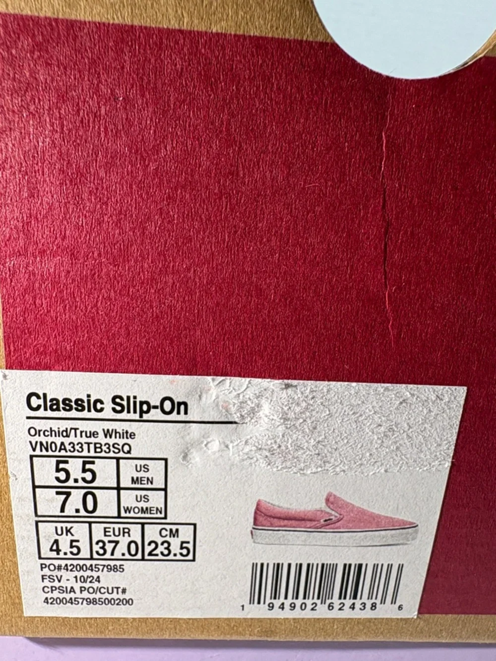 Vans Slip-On Canvas Sneakers in Lavender Pink Women’s 7